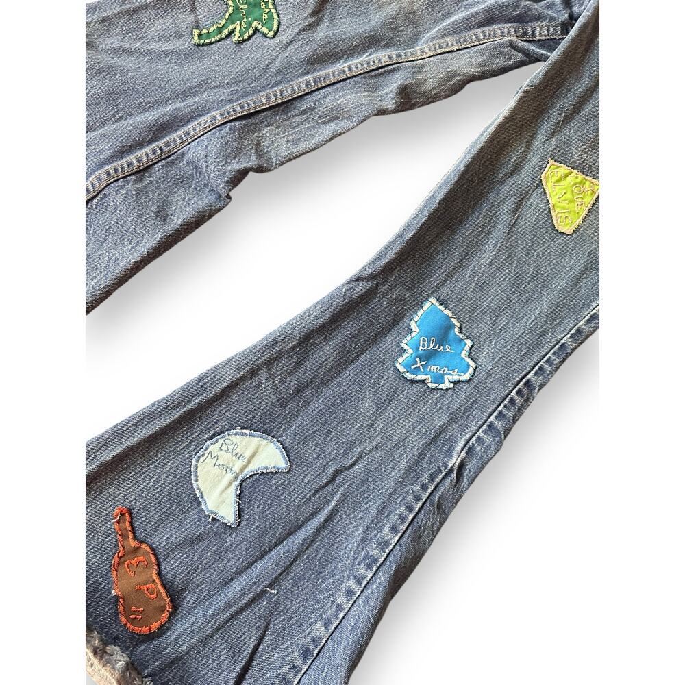RARE Vintage Handmade Elvis Patchwork Bell Bottom Flared Jeans Fanmade - Picture 9 of 10